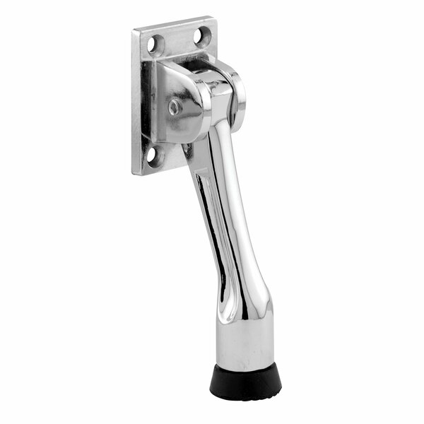 Prime-Line Door Holder, 4 in. Reach, Heavy Duty Diecast, Chrome Plated, Black Rubber Foot 658-1008